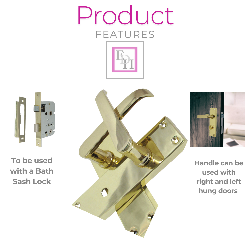 Victorian Straight Brass Bathroom Door Handles – Interior Lock Handle 1 Pair