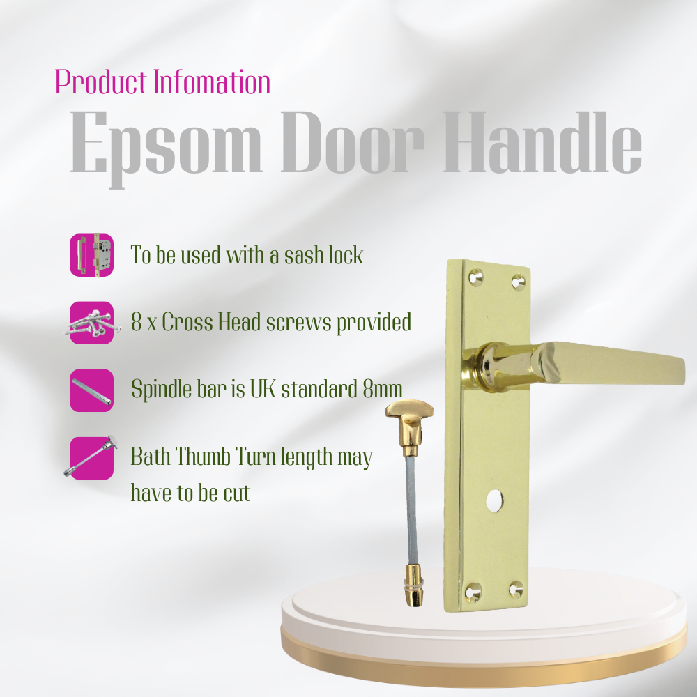 Victorian Straight Brass Bathroom Door Handles – Interior Lock Handle 1 Pair