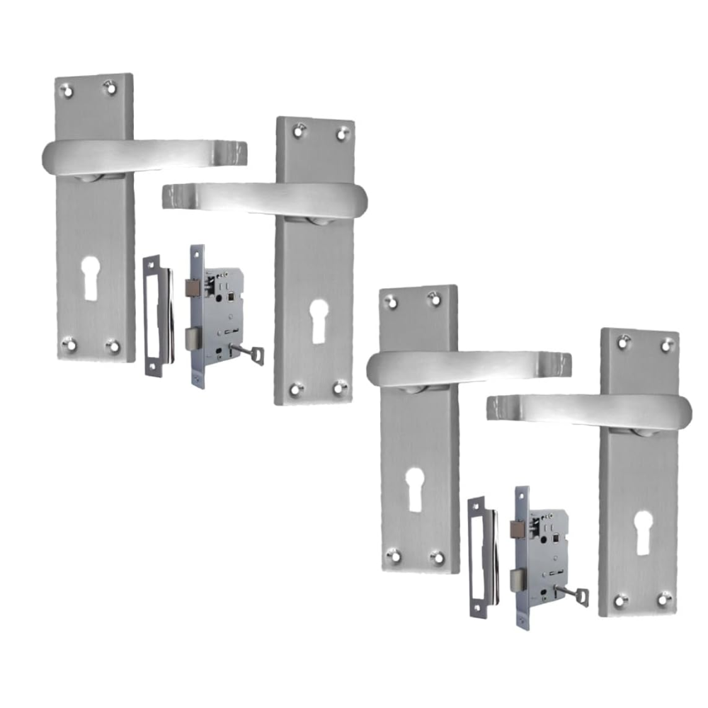 Satin Nickel Door Interior Door Lock Handles-Victorian Straight Lock, 2 Pairs