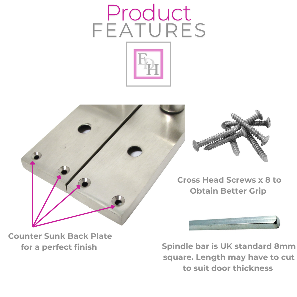Victorian Straight Satin Nickel Interior Bathroom Door Handles + Bath Sash Lock, 2 Pairs