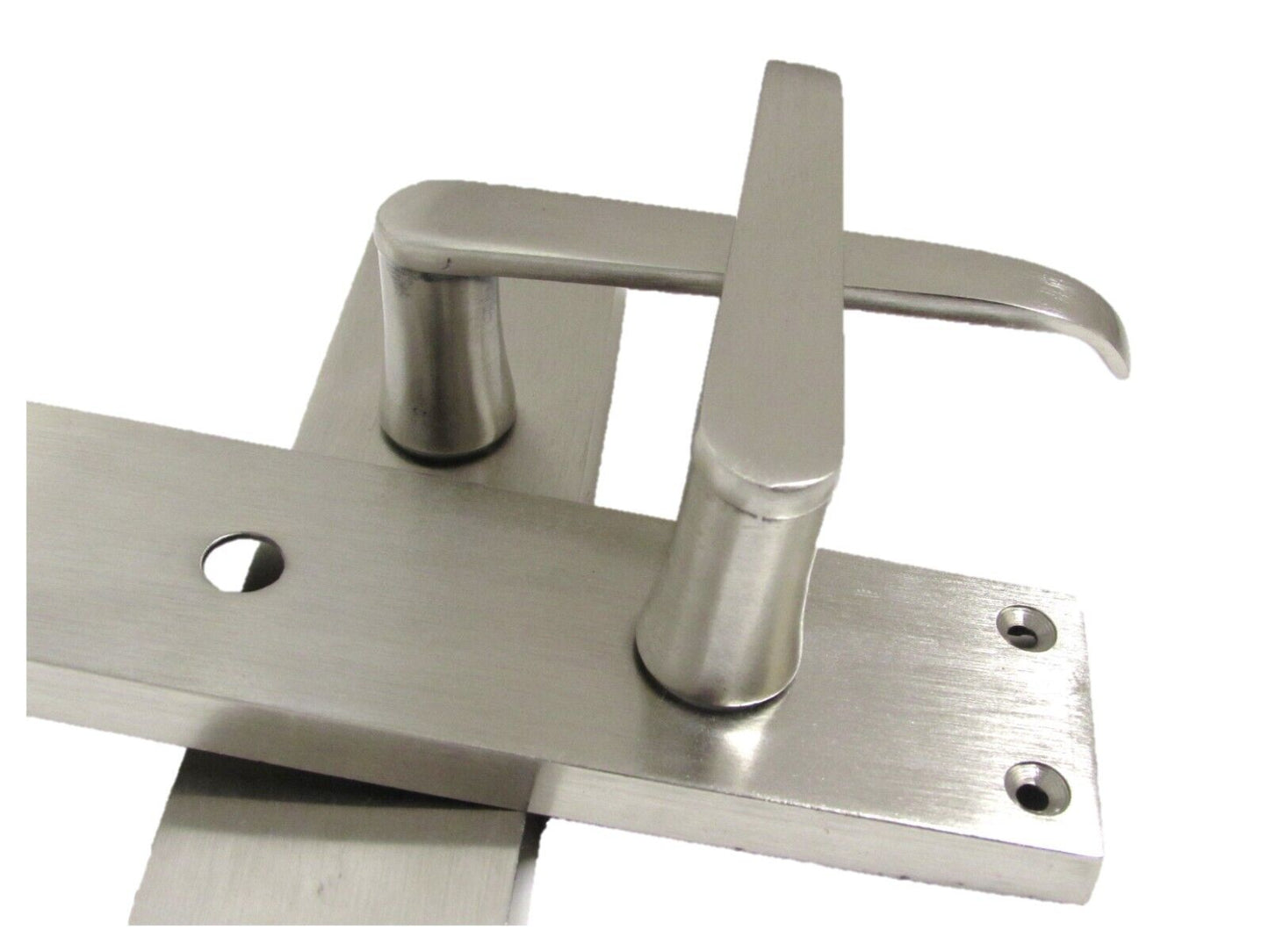 Victorian Straight Satin Nickel Interior Bathroom Door Handles + Bath Sash Lock, 2 Pairs