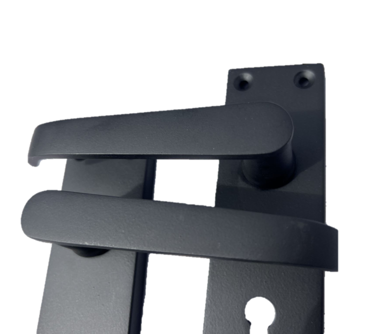 Matt Black Door Handles - Victorian Straight Lock Handles, Backplate 150x42mm