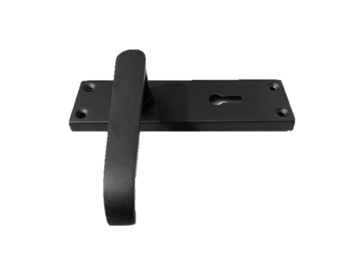 Matt Black Door Handles - Victorian Straight Lock Handles, Backplate 150x42mm