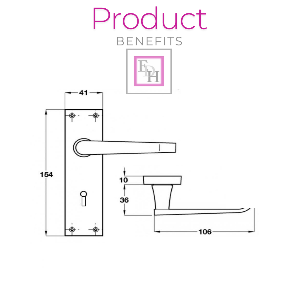 Matt Black Door Handles - Victorian Straight Lock Handles, Backplate 150x42mm