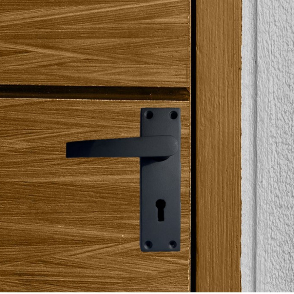Matt Black Door Handles - Victorian Straight Lock Handles, Backplate 150x42mm