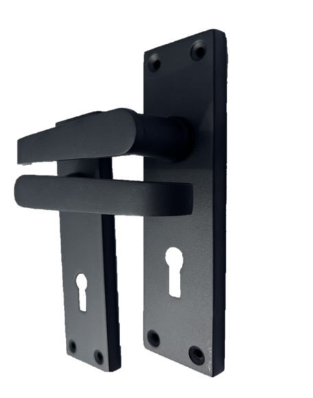 Matt Black Door Handles - Victorian Straight Lock Handles, Backplate 150x42mm