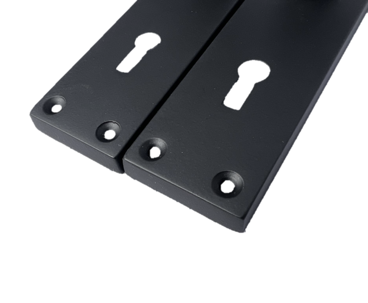 Matt Black Door Handles - Victorian Straight Lock Handles, Backplate 150x42mm
