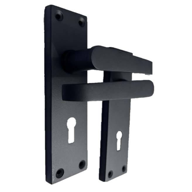 Matt Black Door Handles - Victorian Straight Lock Handles, Backplate 150x42mm