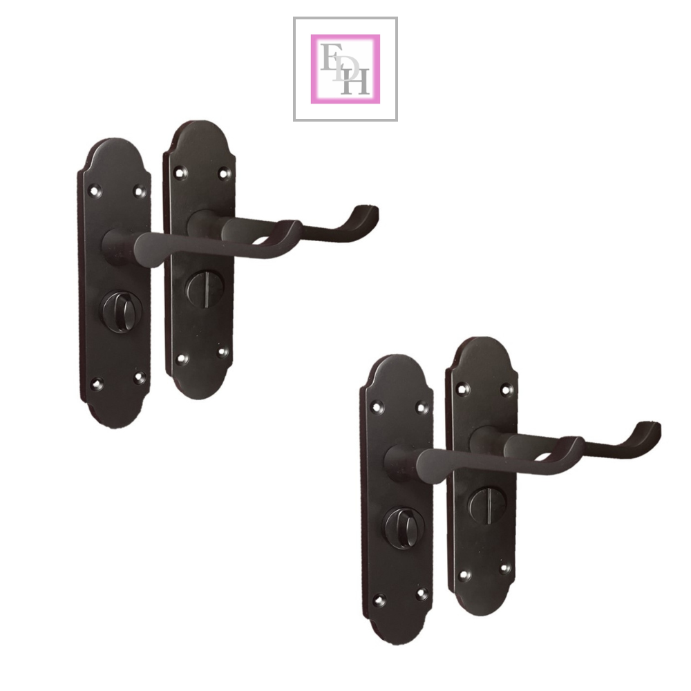 Epsom Victorian Scroll Matt Black Plated Privacy Bathroom Handles Door Handles