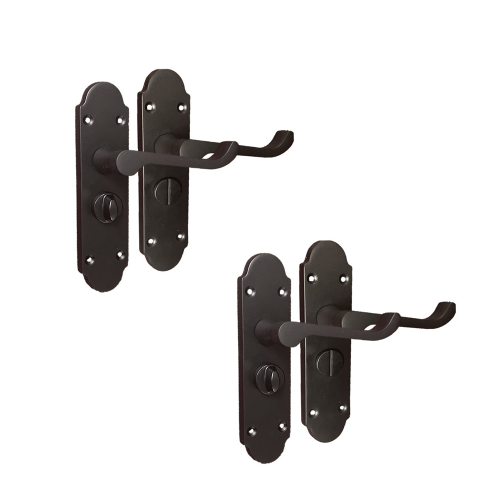 Epsom Victorian Scroll Matt Black Plated Privacy Bathroom Handles Door Handles