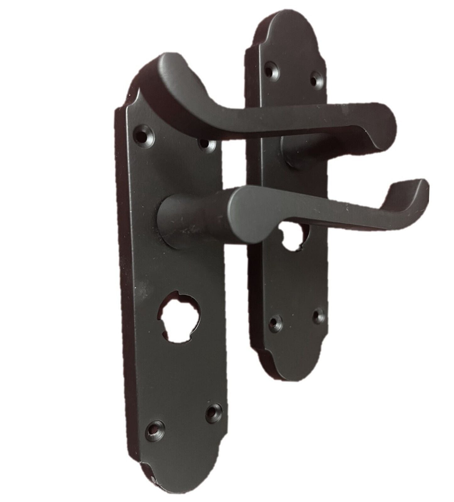 Epsom Victorian Scroll Matt Black Plated Privacy Bathroom Handles Door Handles