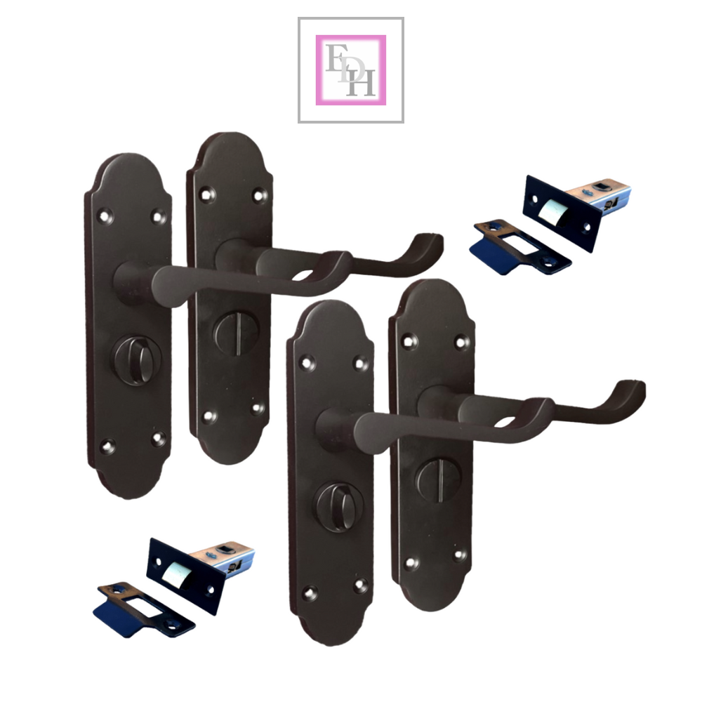 Epsom Victorian Scroll Matt Black Plated Privacy Bathroom Handles 2 Pairs