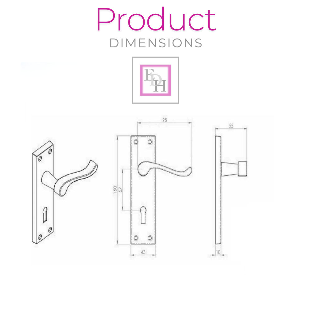 Satin Nickel Victorian Scroll Lock Door Handles + 3 Lever Mortice Sash Lock Set, 2 Pairs