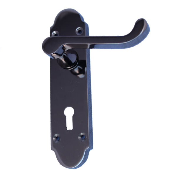 Black Nickel Epsom Victorian Scroll on Shaped Back Plate Lock Door Handle 1 Pair