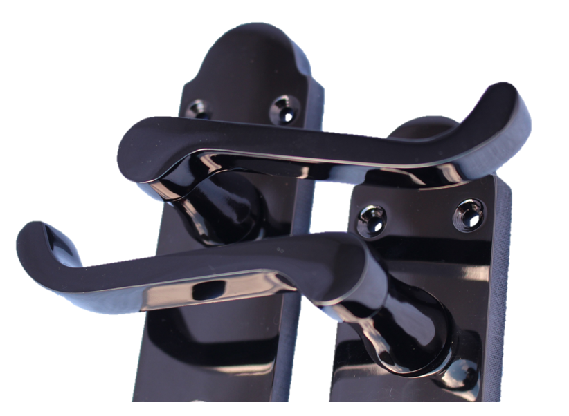 Black Nickel Epsom Victorian Scroll on Shaped Back Plate Lock Door Handle 1 Pair