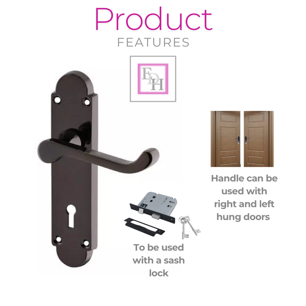Black Nickel Epsom Victorian Scroll on Shaped Back Plate Lock Door Handle 1 Pair