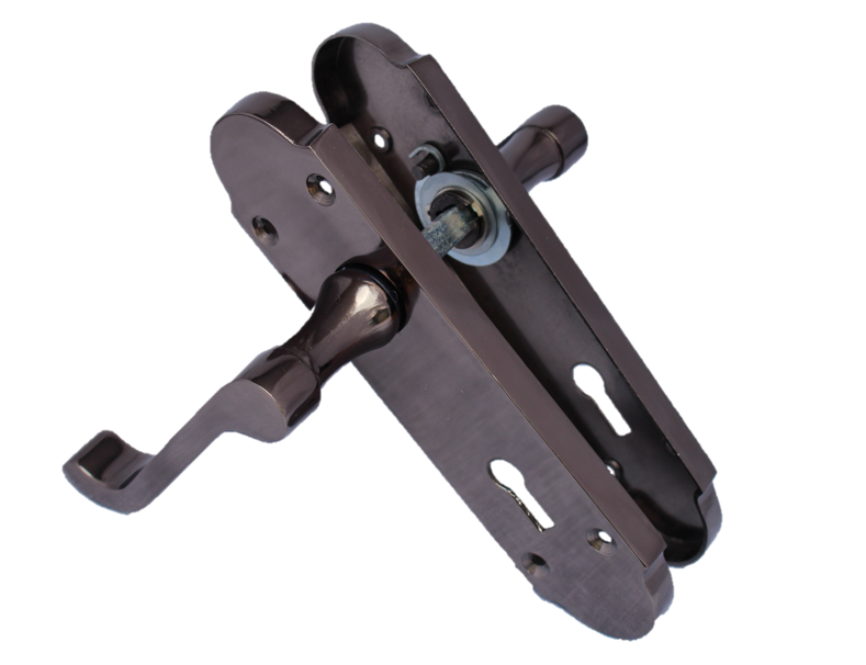 Black Nickel Epsom Victorian Scroll on Shaped Back Plate Lock Door Handle 1 Pair
