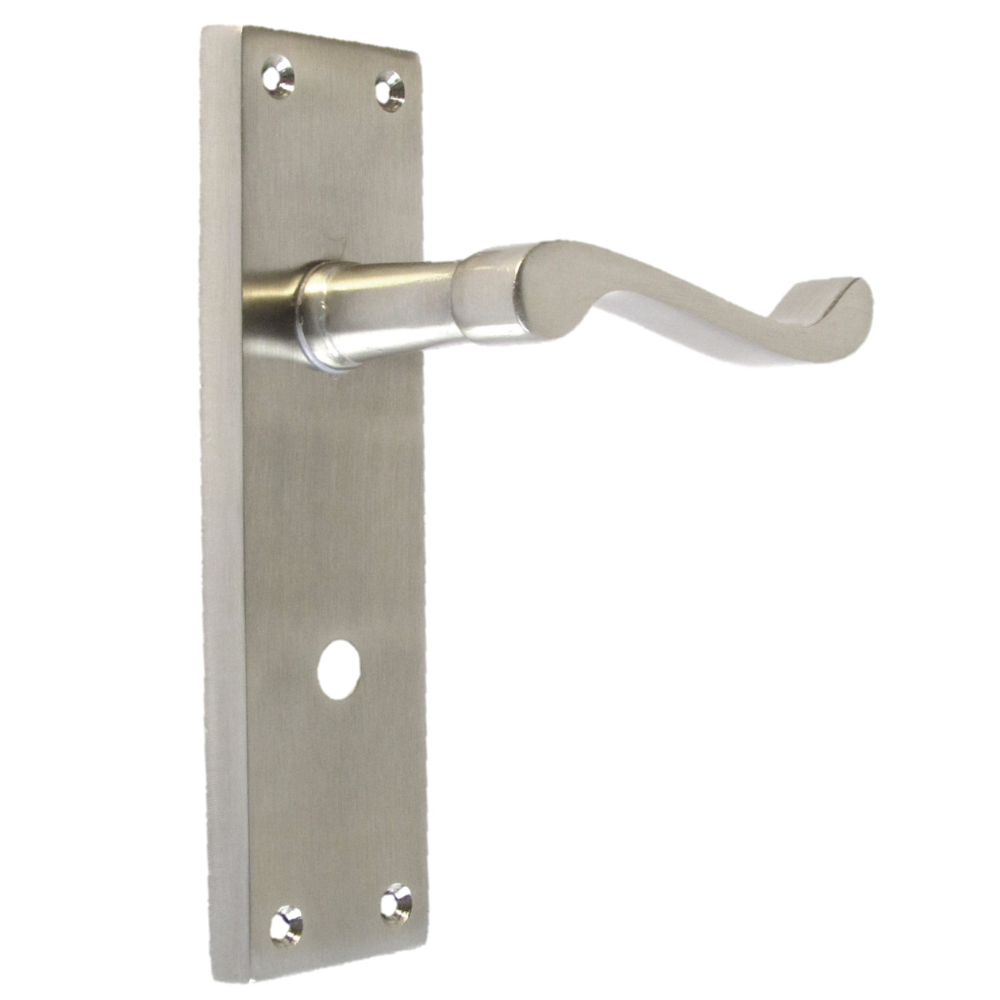 Satin Bathroom Door Handle with Privacy Lock, Victorian Style, 2Pairs