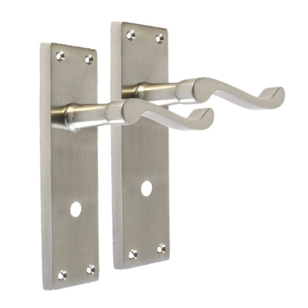 Satin Bathroom Door Handle with Privacy Lock, Victorian Style, 2Pairs