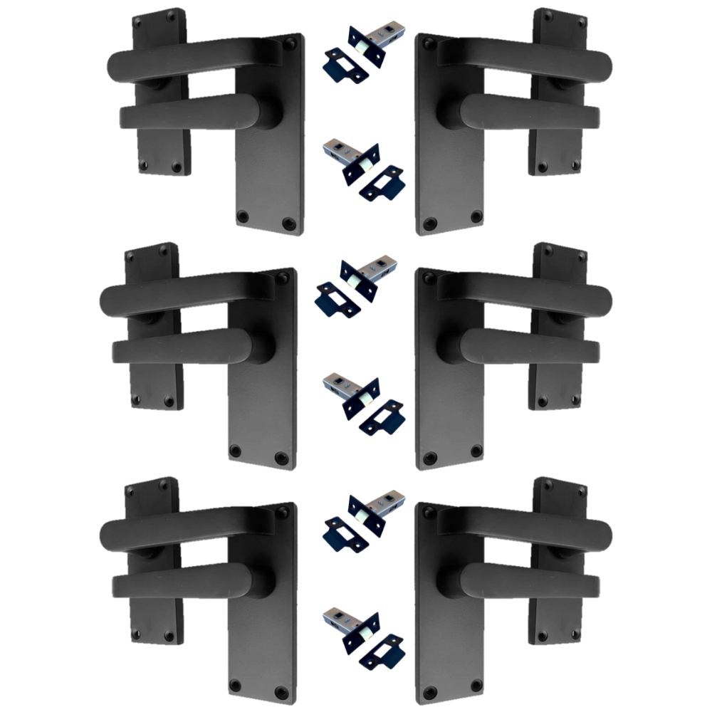 Door Handles Internal & External Victorian Straight Lever Latch Matt Black. 6+