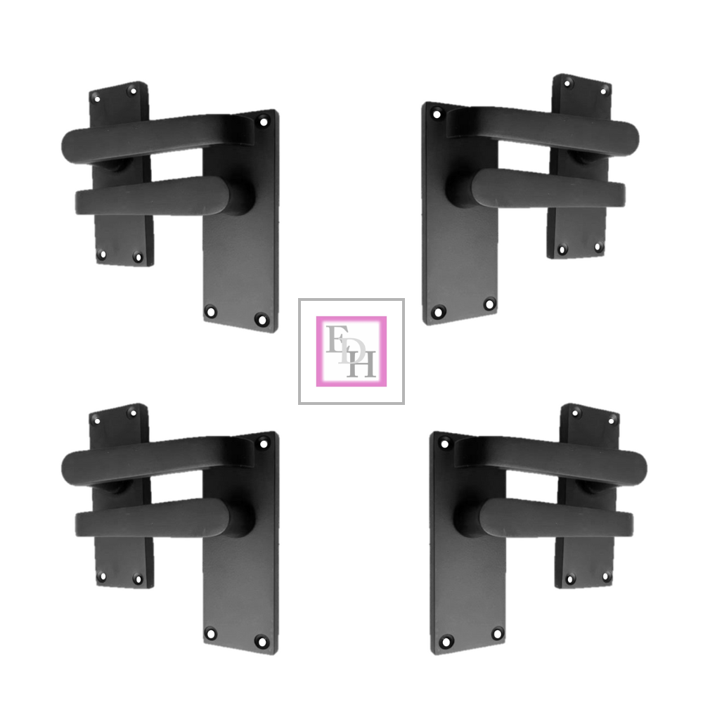 Door Handles Internal & External Victorian Straight Lever Latch Matt Black 4 Pairs