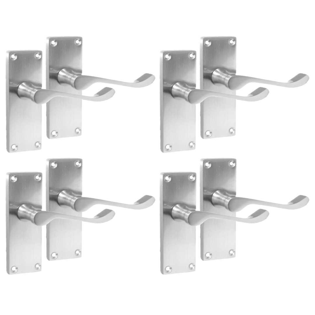 Door Handles Satin Chrome Victorian Scroll lever Latch Modern Handles 4 Pairs