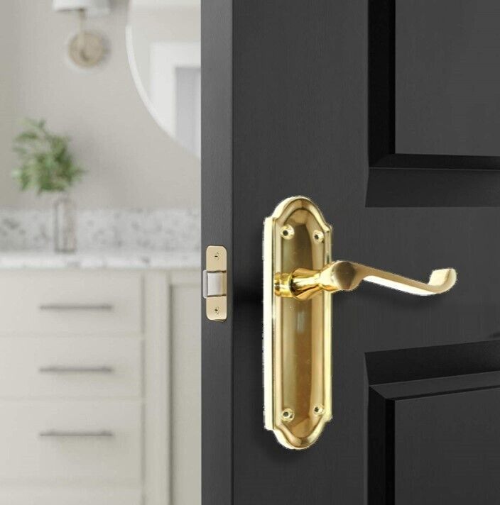 Brass Finish Ashford Style Ashworth Scroll Interior Door Handles Lever Latch +