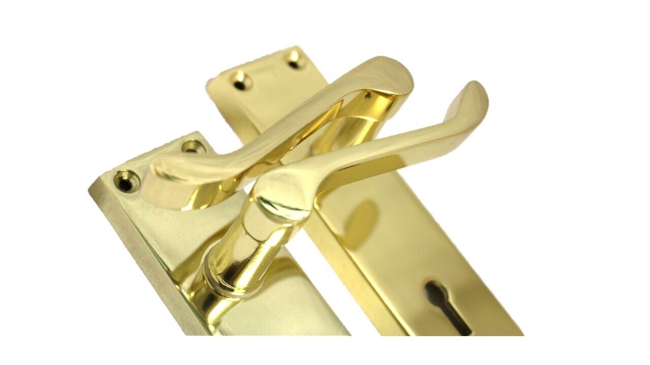 Lock Door Handles Modern Brass Victorian Scroll Door Handle &3 Lever Sash Lock.