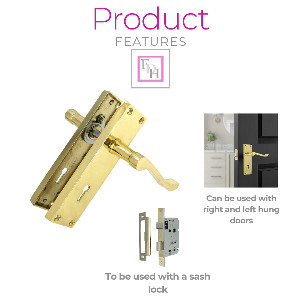 Lock Door Handles Modern Brass Victorian Scroll Door Handle &3 Lever Sash Lock.