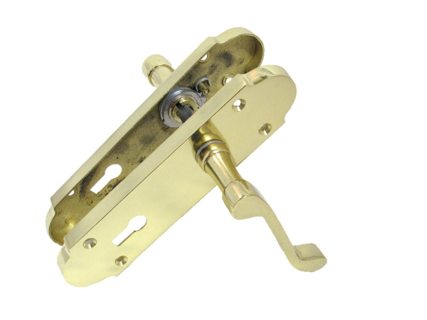 Brass Finish Epsom Victoria Scroll Lock Door Handles On Back Plate & Sash Lock