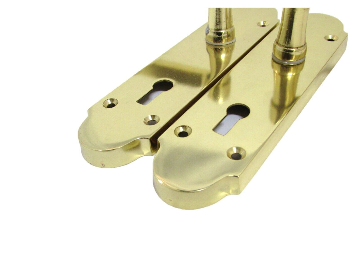 Brass Finish Epsom Victoria Scroll Lock Door Handles On Back Plate & Sash Lock