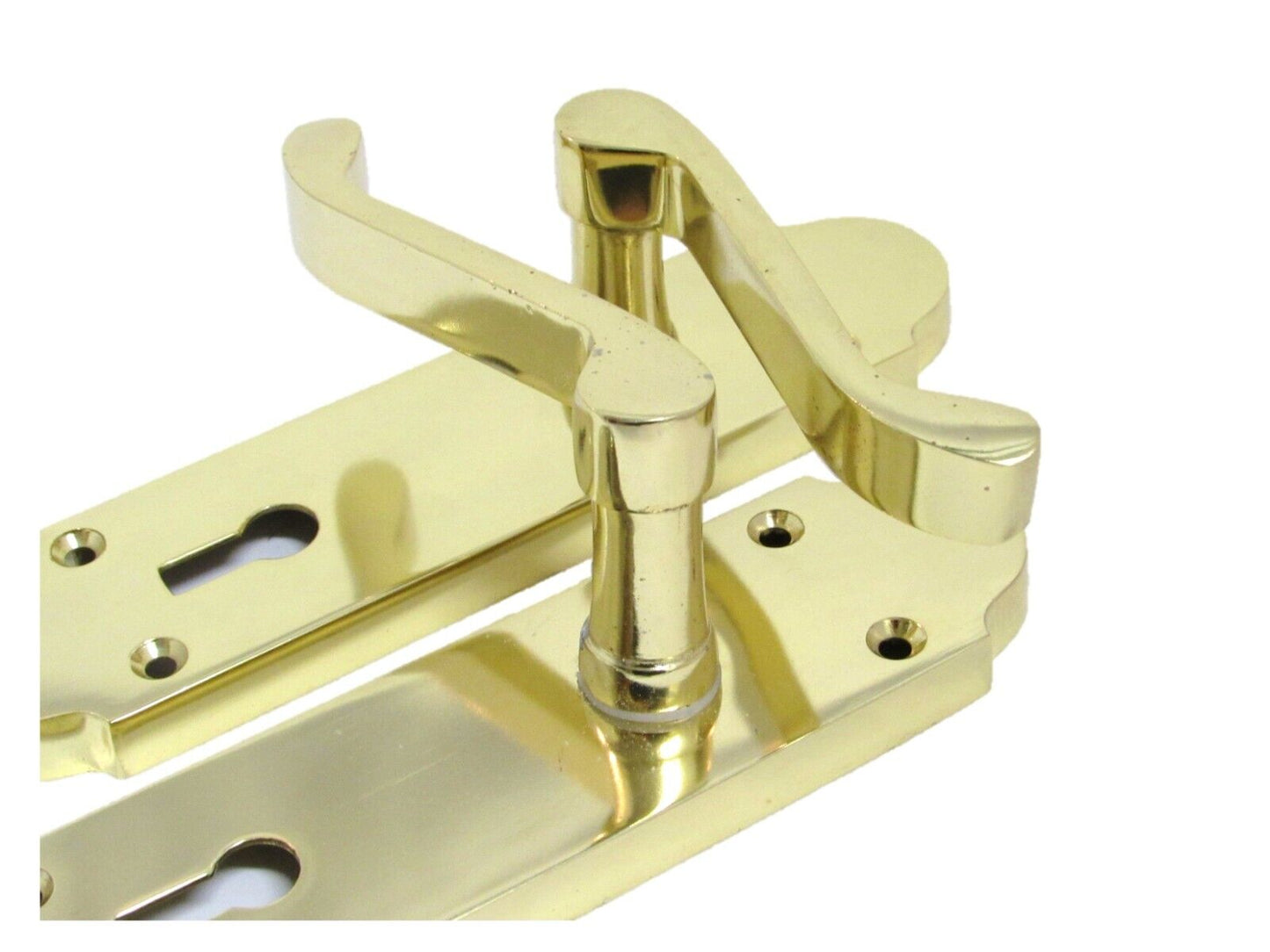 Brass Finish Epsom Victorian Scroll on Shaped Back Plate Lock Door Handle