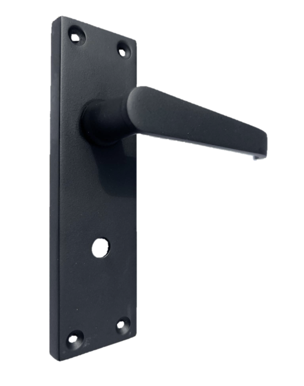 Victorian Straight Matt Black Bathroom Interior Door Handles + Bathroom Sash Lock 2 Pairs