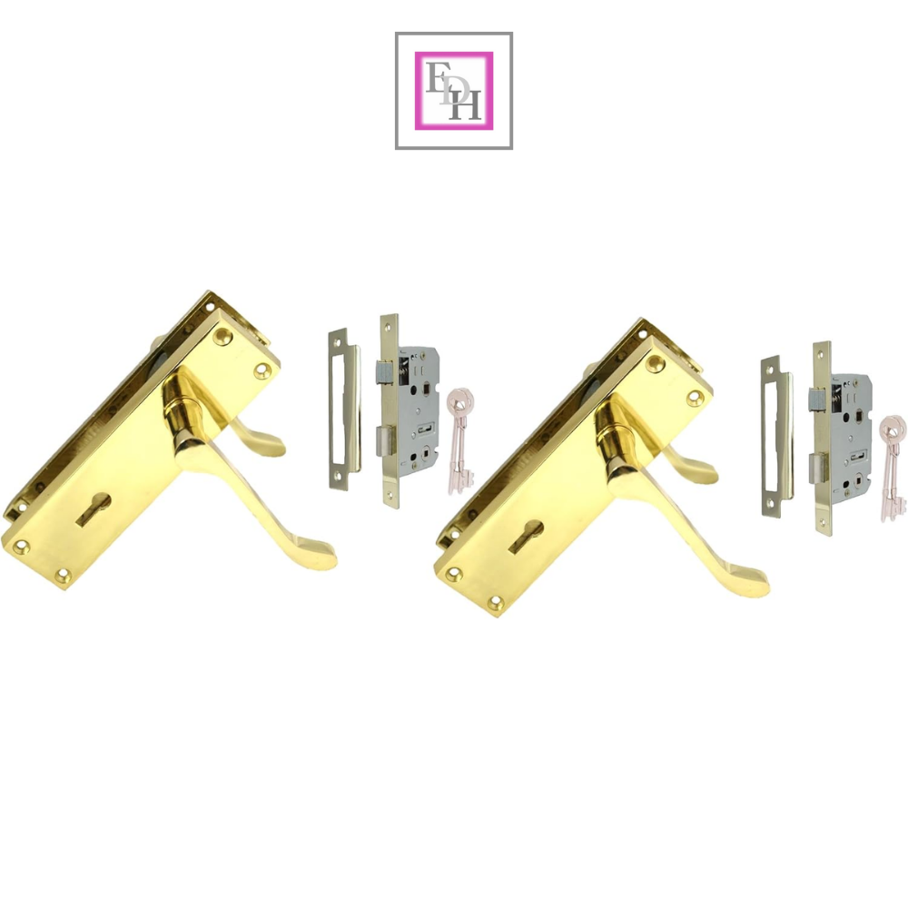Lock Door Handles Modern Brass Victorian Scroll Door Handle +3 Lever Sash Lockx