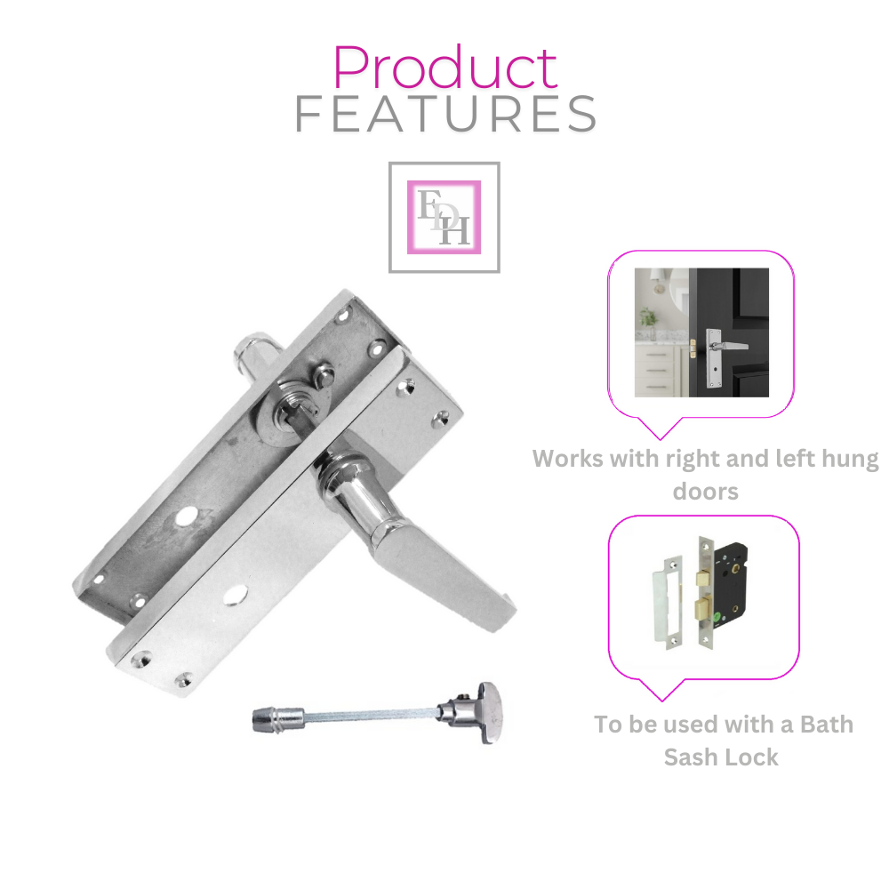 Victorian Straight Chrome Bathroom Interior Door Handles+3 Lever Mortise Lockx2.