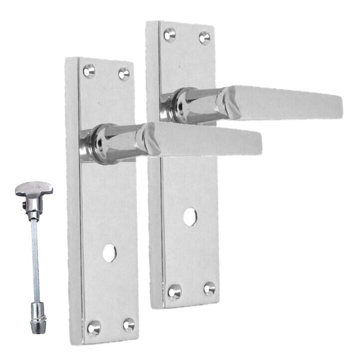 Victorian Straight Chrome Bathroom Interior Door Handles+3 Lever Mortise Lockx2.