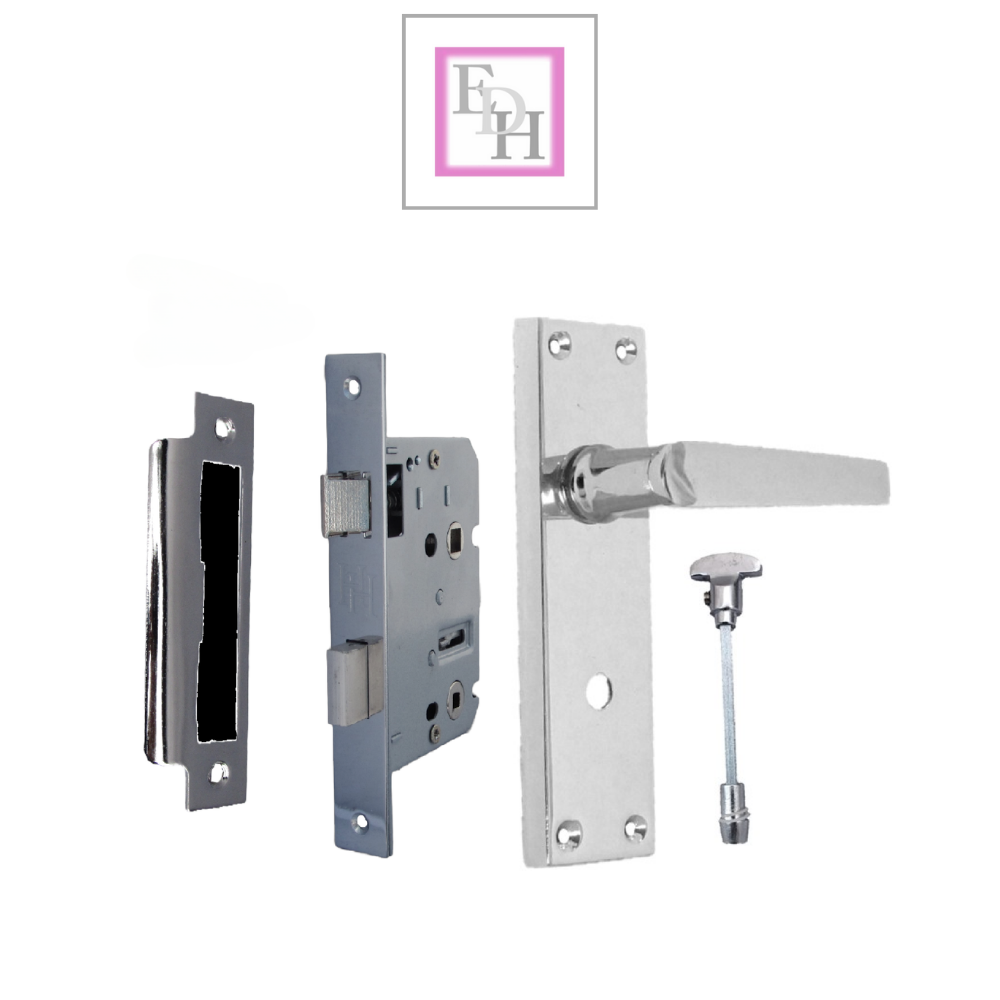 Victorian Straight Chrome Bathroom Interior Door Handles+3 Lever Mortise Lockx2.