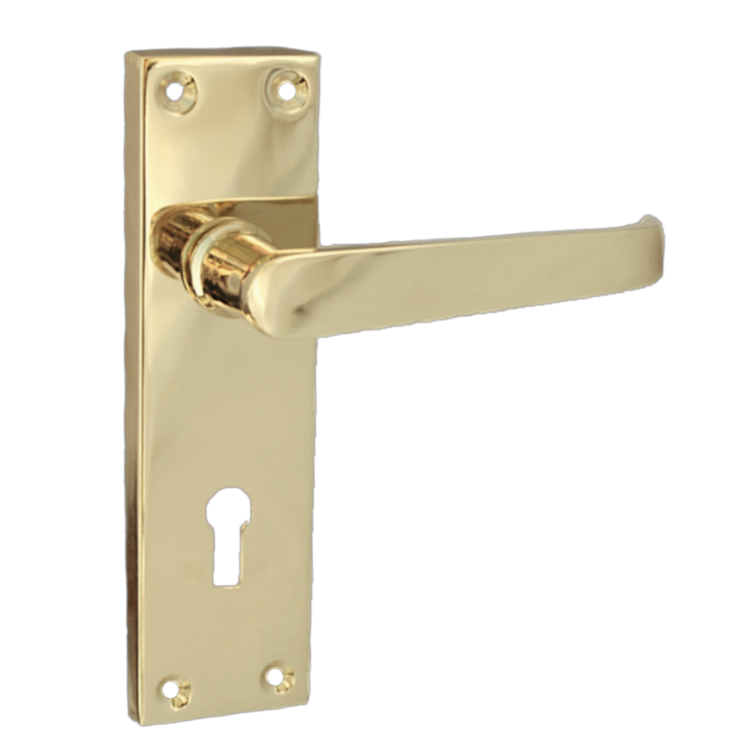 Brass Door Handles Interior Door Lock Handles-Victorian Straight Lock Handlesx2