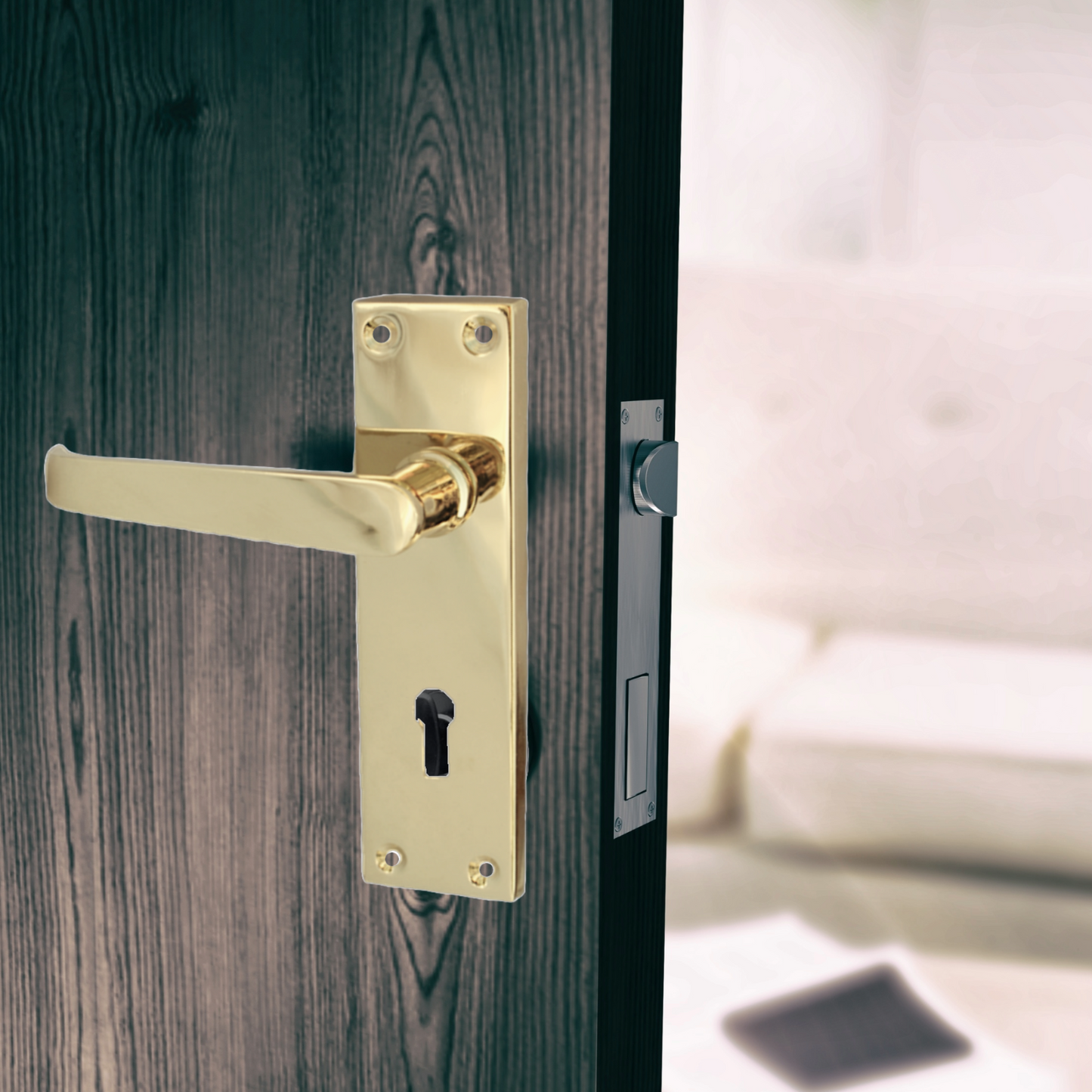 Brass Door Handles Interior Door Lock Handles-Victorian Straight Lock Handlesx2
