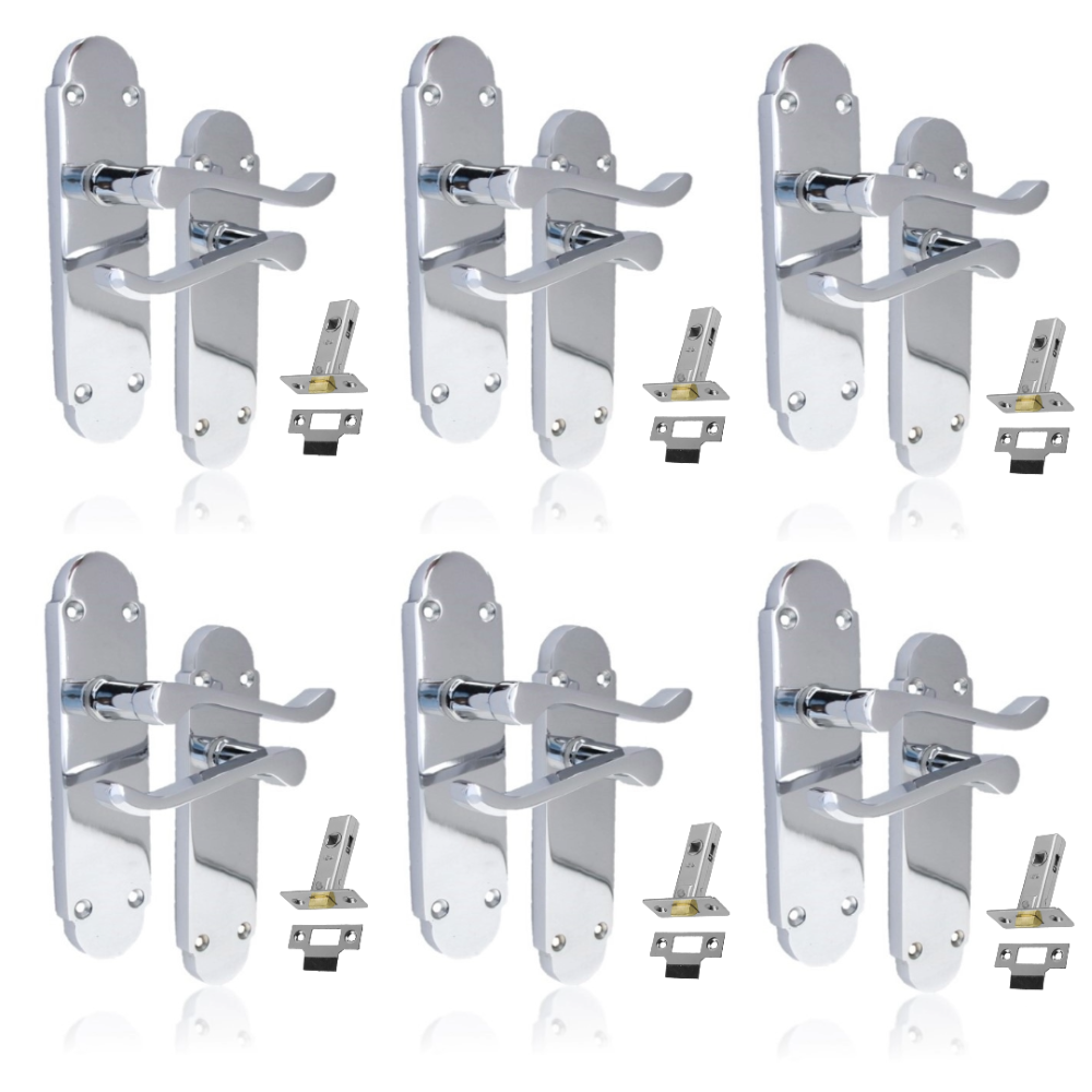 Silver Door Handles Interior Door Handles - Victorian Scroll Polished Chrome x6+