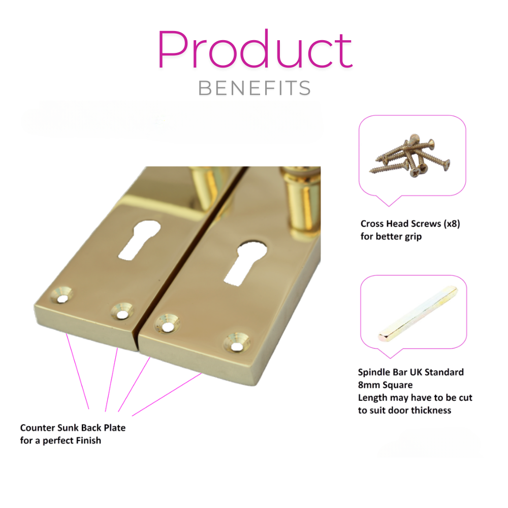 Brass Door Handles Interior Door Lock Handles-Victorian Straight Lock Handlesx2+