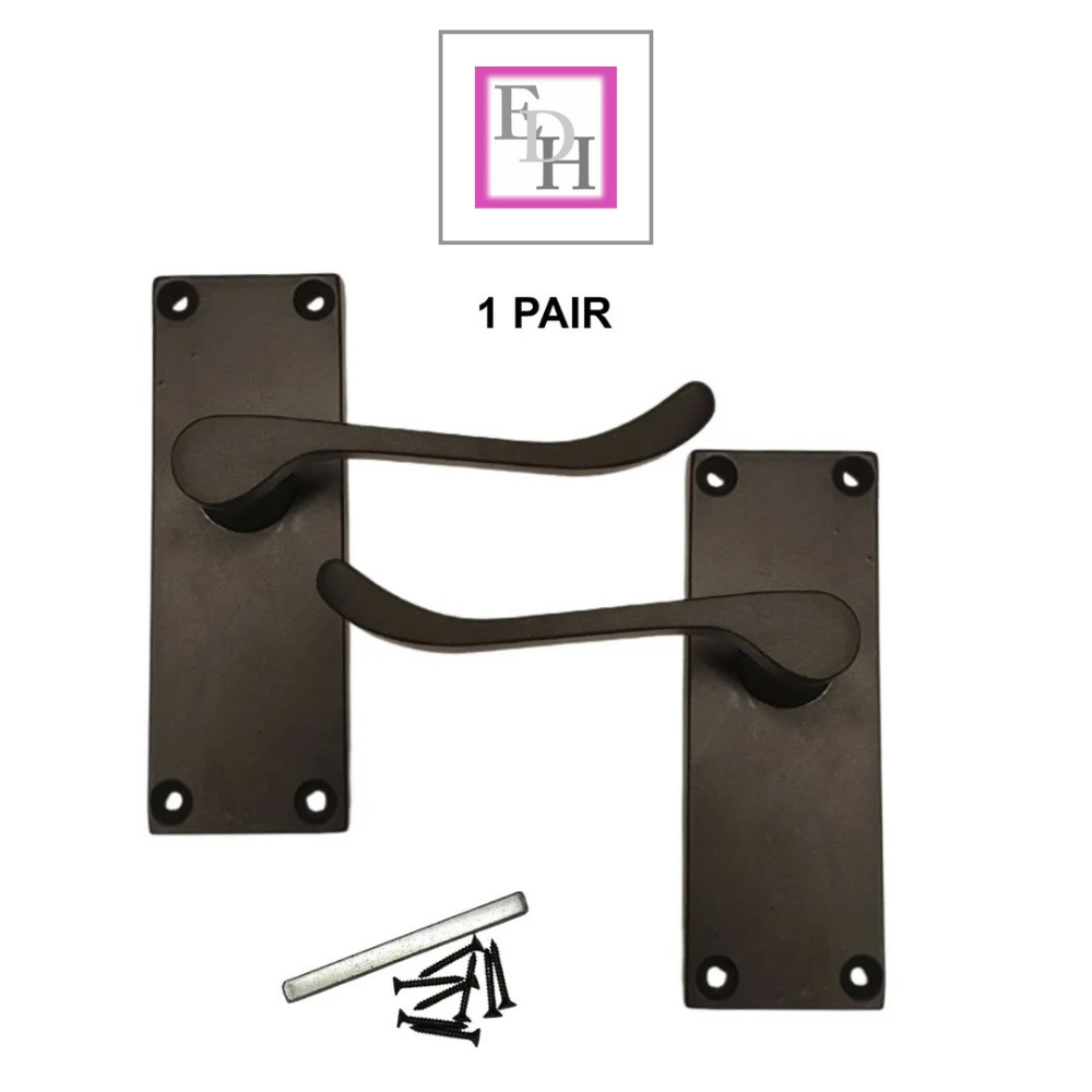 Matt Black Victorian Scroll Door Handle Modern Matt Black + Tubular Latch