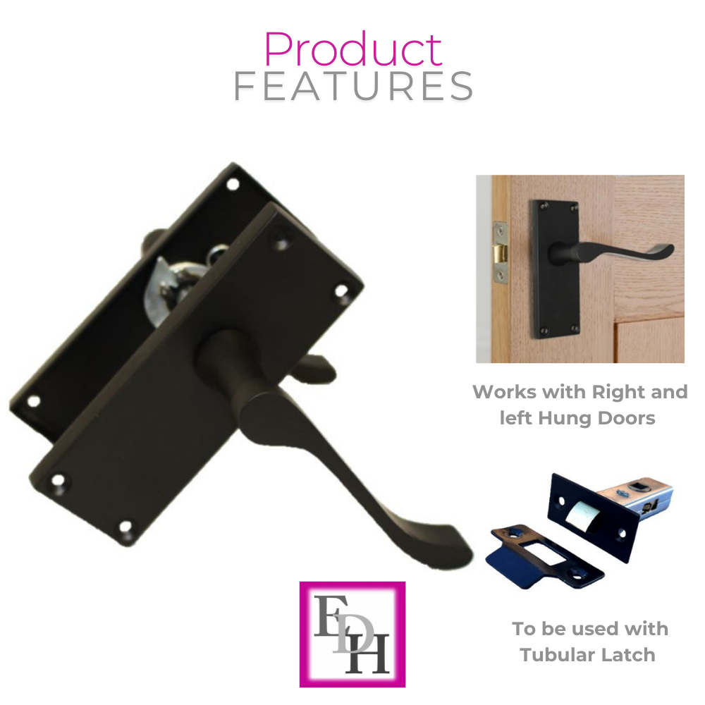 Matt Black Modern Victorian Scroll Lever Latch Door Handle + Tubular Latch 6 Pairs
