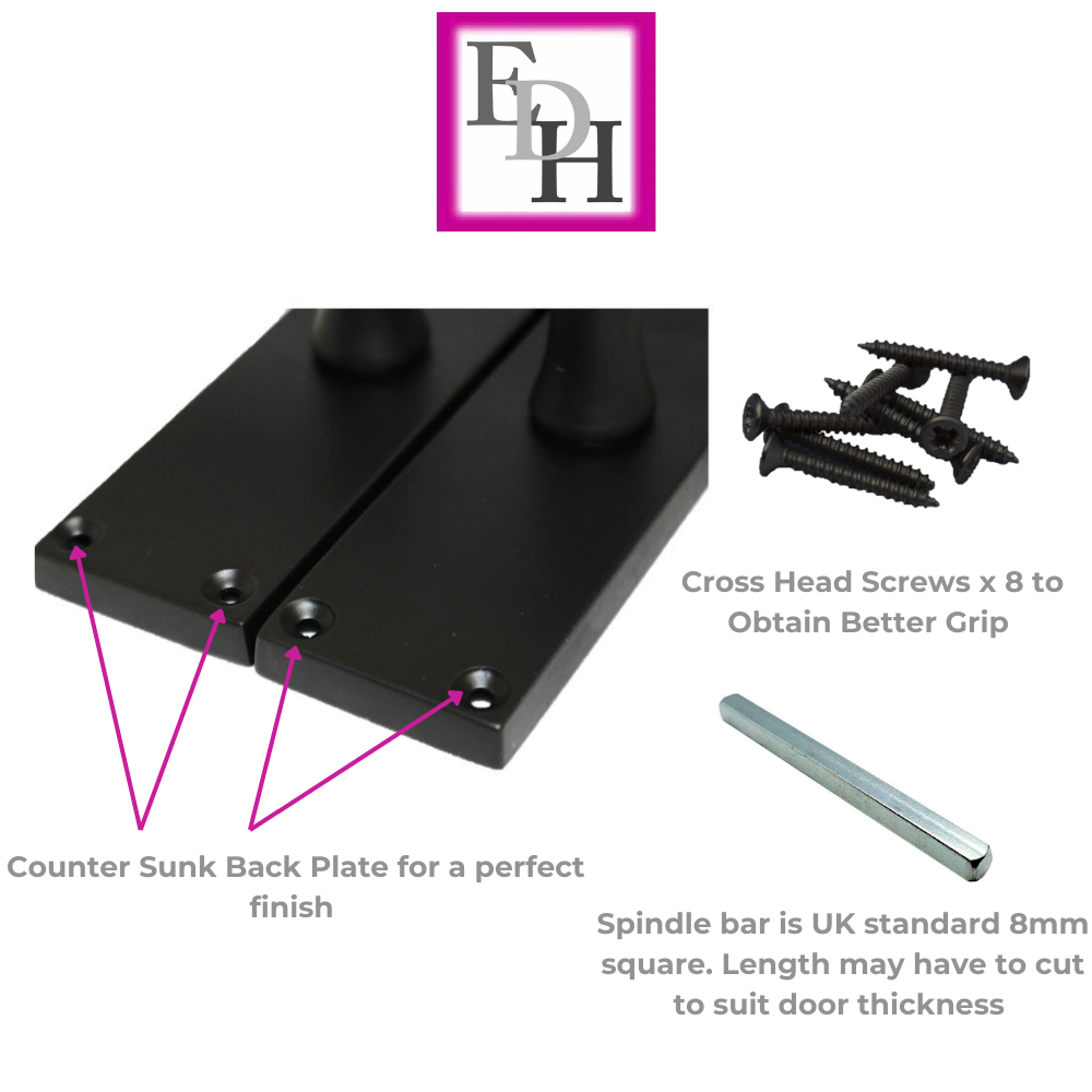 Matt Black Modern Victorian Scroll Lever Latch Door Handle + Tubular Latch 6 Pairs