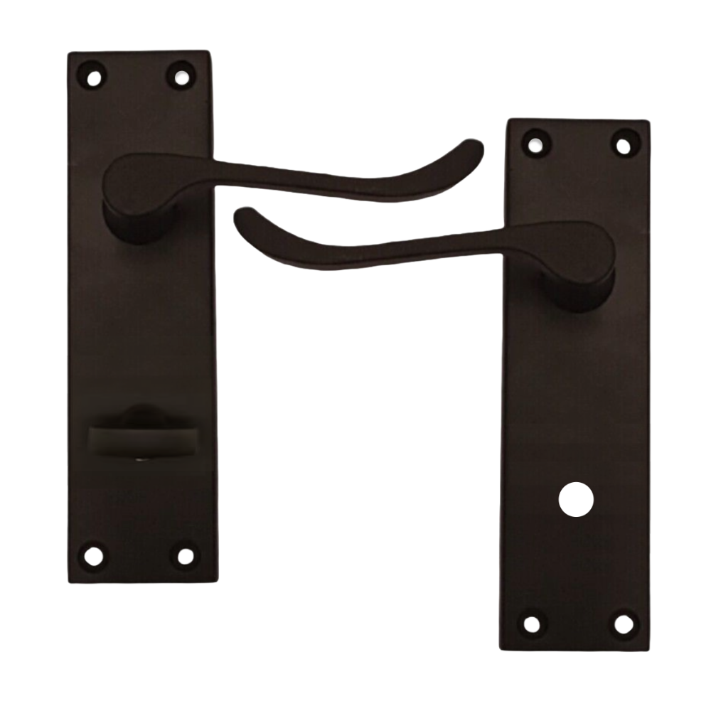 Matt Black Modern Victorian Scroll Bathroom Door Handles and Bath Lock 1 Pair