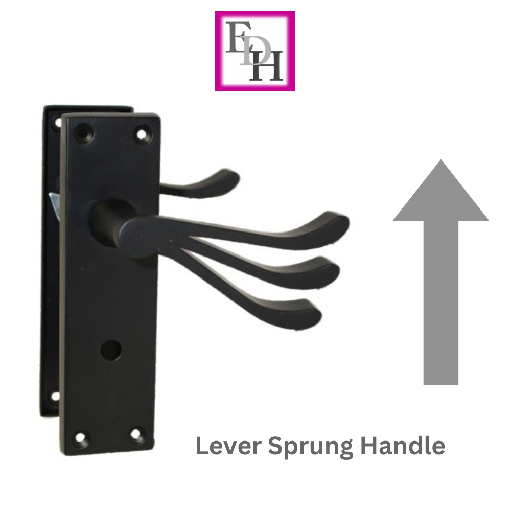Matt Black Modern Victorian Scroll Bathroom Door Handles and Bath Lock 1 Pair