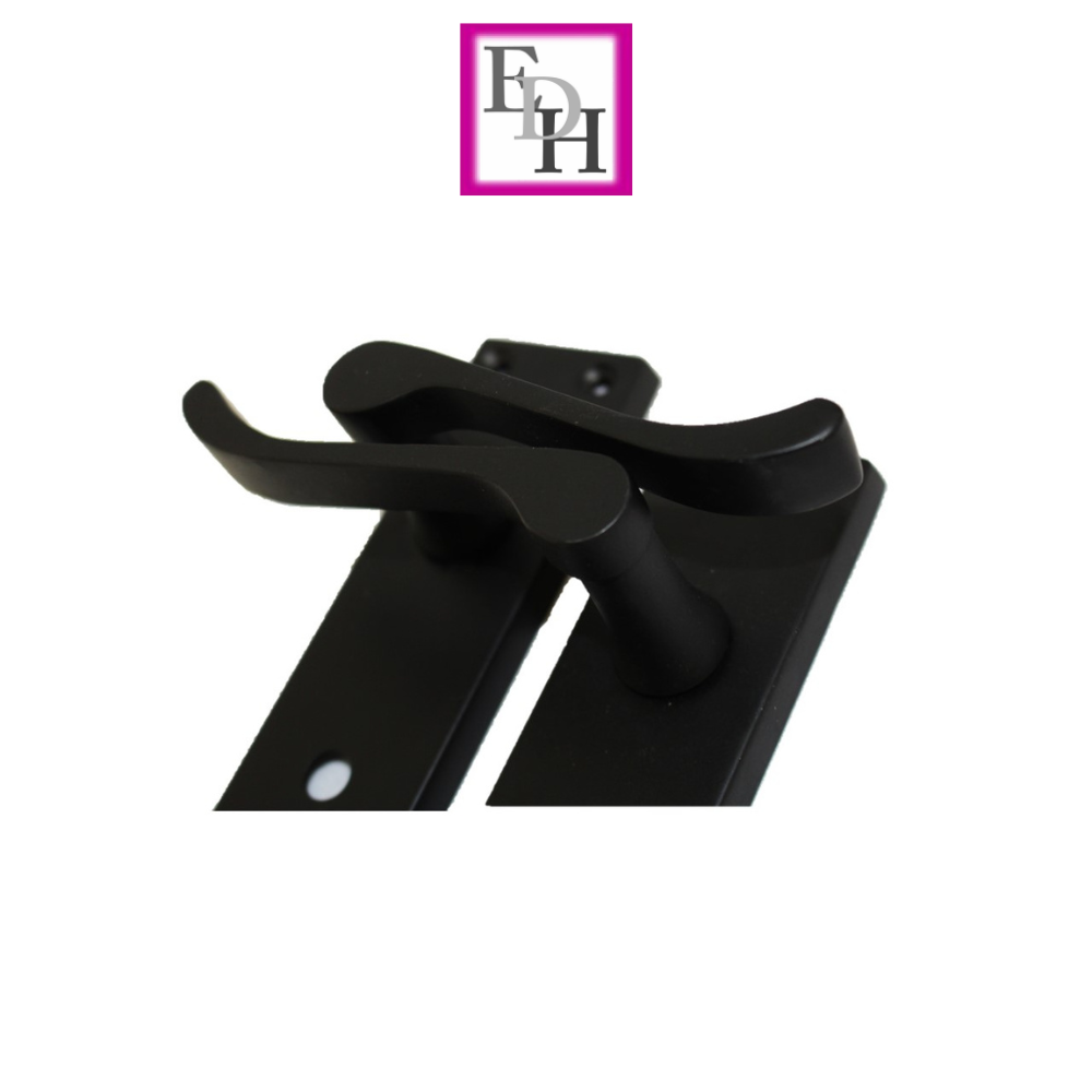 Matt Black Modern Victorian Scroll Bathroom Door Handles and Bath Lock 1 Pair