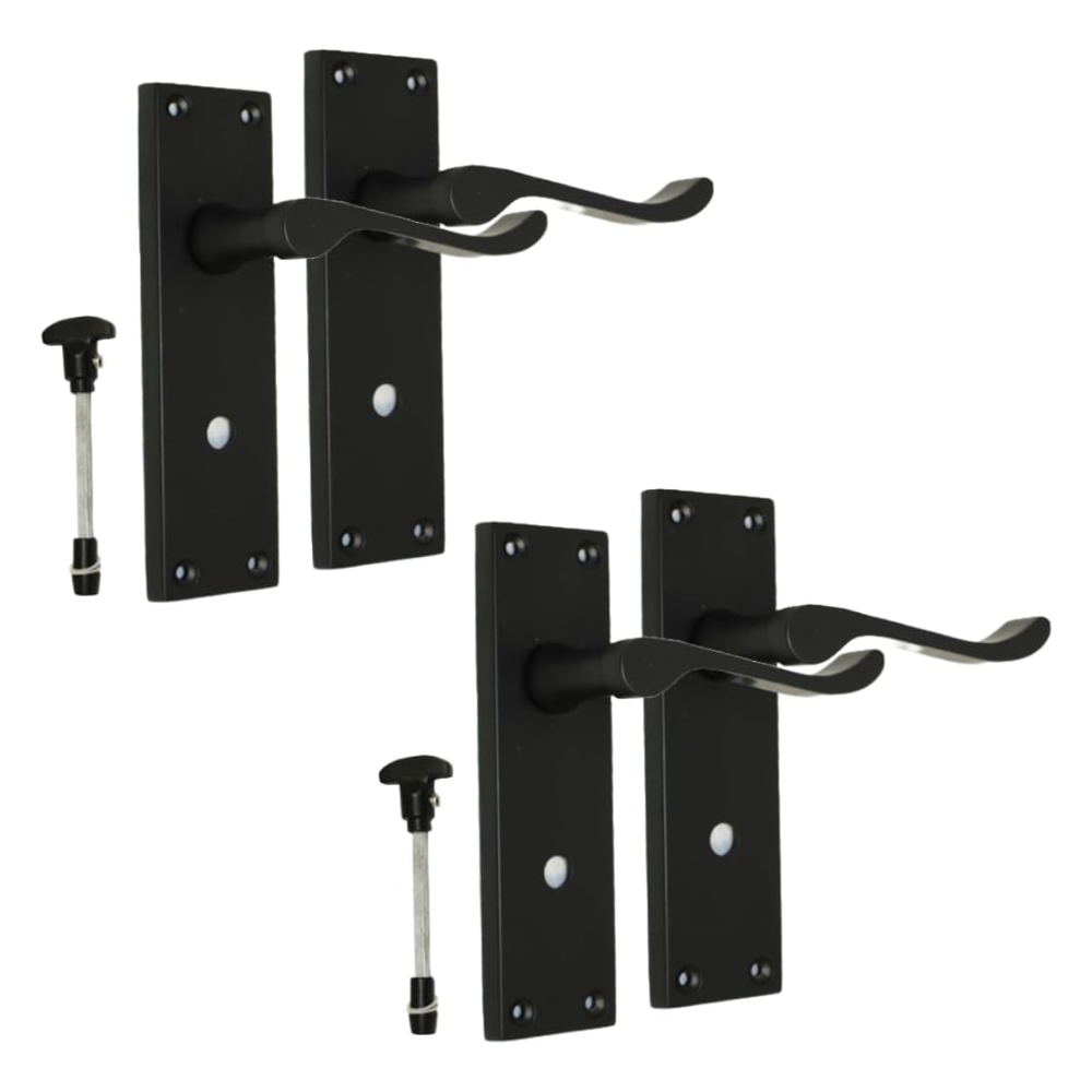 Victorian Black Bathroom Door Handle Set - 2 Pairs Classic Black