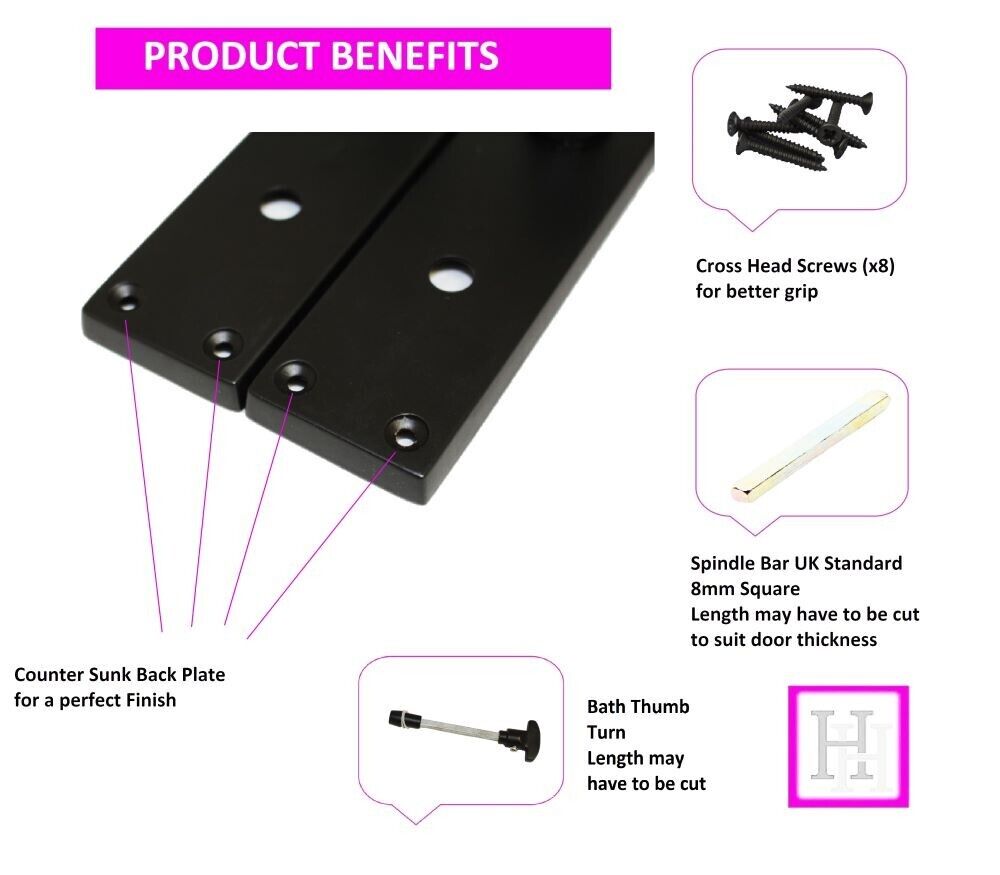 Matt Black Modern Victorian Scroll Bathroom Door Handles and Bath Lock 2 Pairs