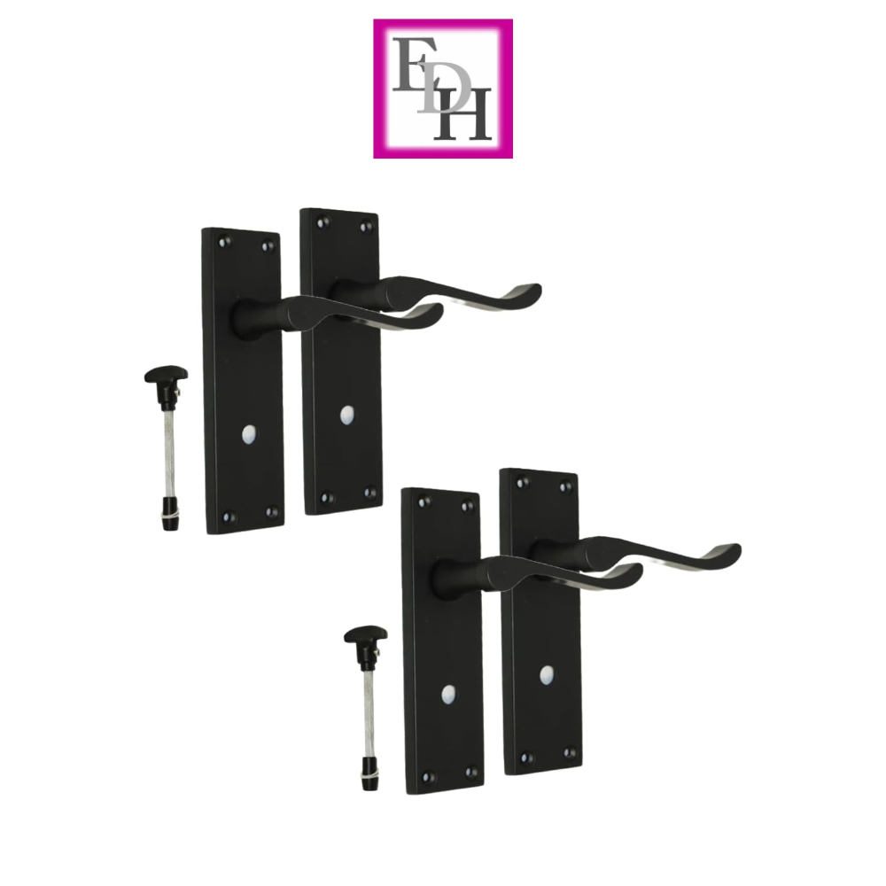Victorian Black Bathroom Door Handle Set - 2 Pairs Classic Black